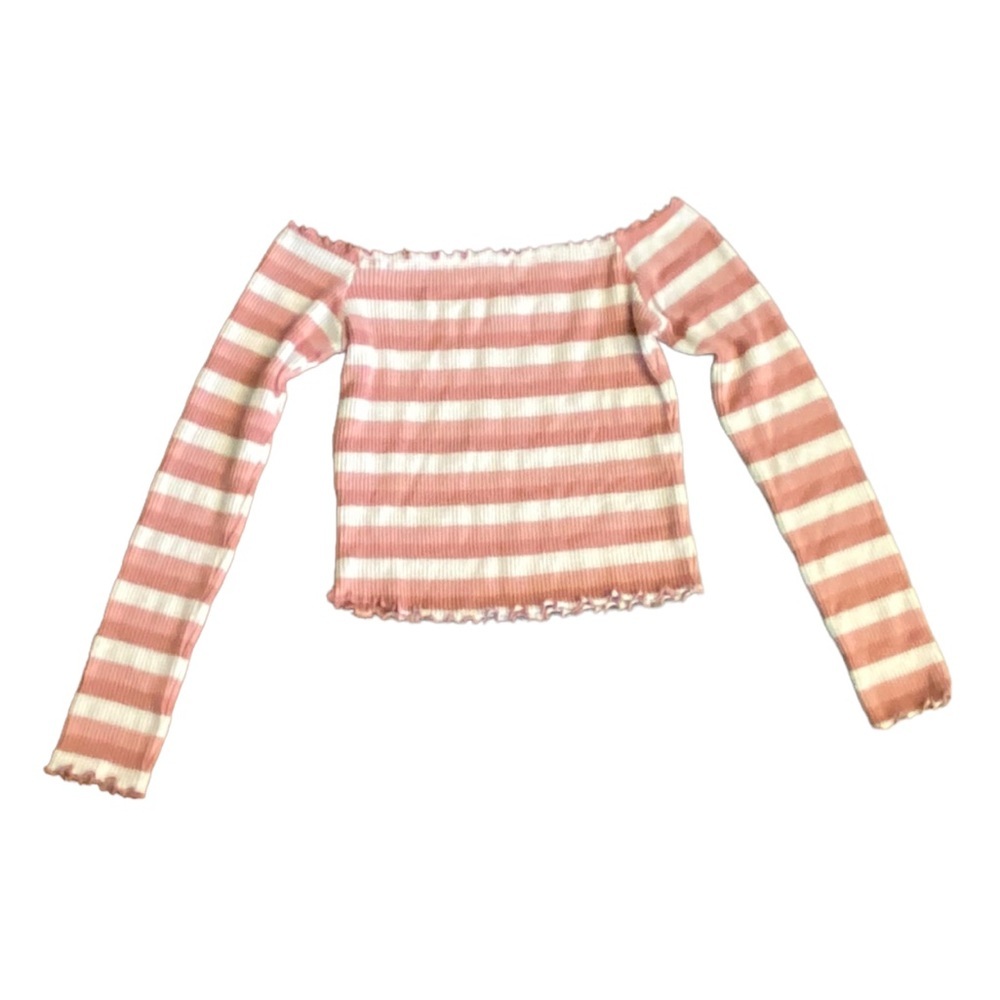 {Fashion House} Off shoulder long sleeve horizontal stripped top - Picture 7 of 8